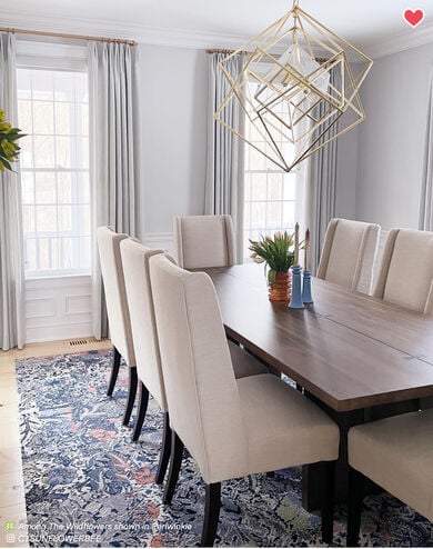 Dining room with FLOR Among The Wildflowers shown in Periwinkle