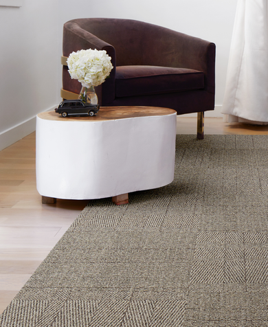 Accent chair and table on Tweed Indeed shown in Wheat