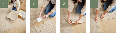 Steps 1 through 4 showing how to install FLOR tiles