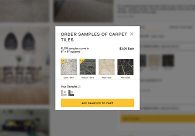 Step 3 showing the order samples screen where you can select colors and add to cart.