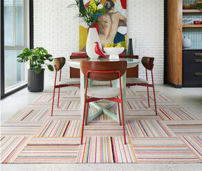 Dining room featuring FLOR Like Minded shown in Pink