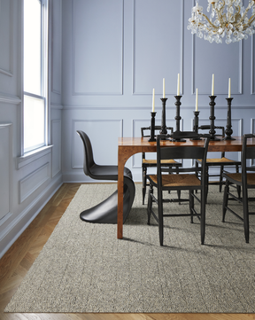 FLOR Tweed Indeed dining room area rug shown in Pearl