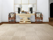  Console seating area with FLOR Hit The Road area rug shown in Bone