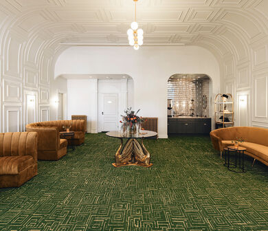 FLOR area rug Gatsby shown in Custom for The Bellwether Hotel