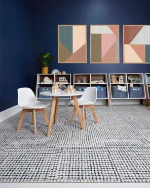 Why FLOR page, showing a lifestyle image of Penny For Your Thoughts shown in Navy