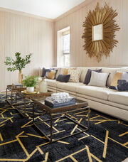 Living room shot of NEW – Heavy Metal shown in Flint/Gold