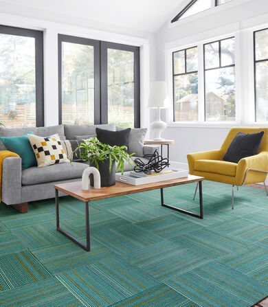 FLOR area rug Upcycle shown in Teal