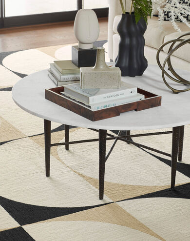 Living room detail with FLOR Signature Rug Lunaire shown in Bone