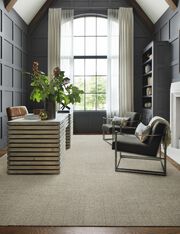 Home office with FLOR Tweed Indeed area rug shown in Dune