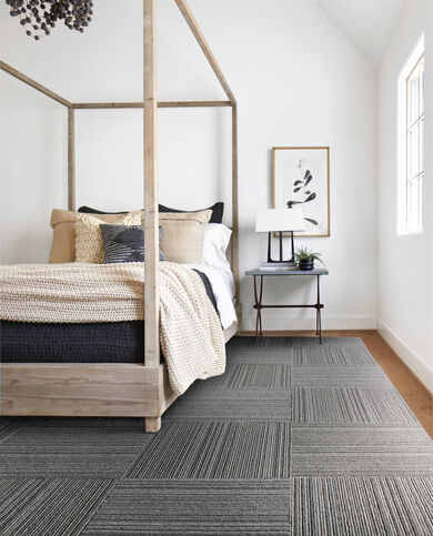 FLOR Out Of Line area rug shown in Granite
