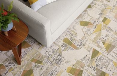 Detail of FLOR High Hopes area rug shown in Maize