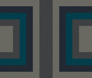 FLOR Signature Rug Amuse Me featuring Made You Look carpet tiles shown in Indigo, Slate, Turquoise, and Grey.