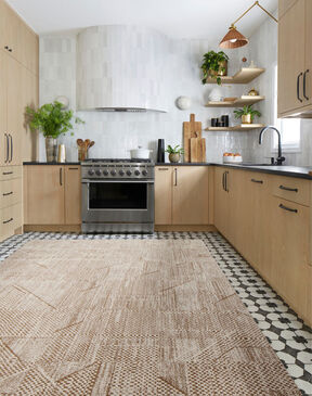 FLOR Step By Step kitchen area rug shown in Wheat
