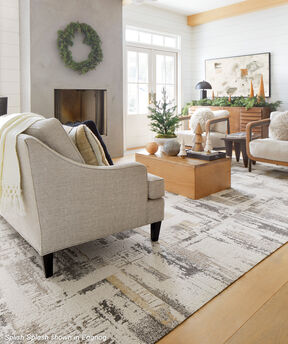 Living room with FLOR Splash Splash shown in Eggnog