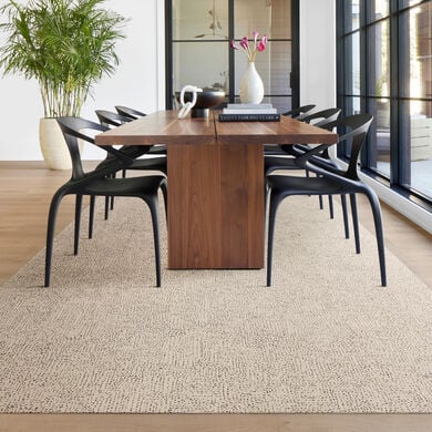 FLOR Hemline area rug shown in Pearl