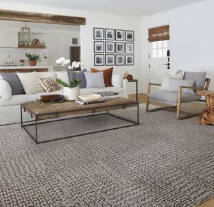 FLOR Middle Of The Road area rug shown in Loam