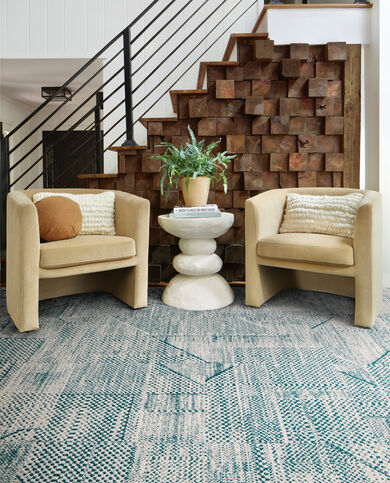 FLOR area rug Step By Step shown in Turquoise 