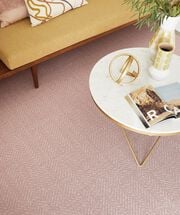 FLOR Open Invitation living room rug shown in Blush