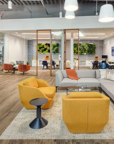 FLOR commercial office image, featuring It's Snow Problem in Bone