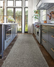  Kitchen with FLOR Hemline runner rug shown in Grey/Pearl
