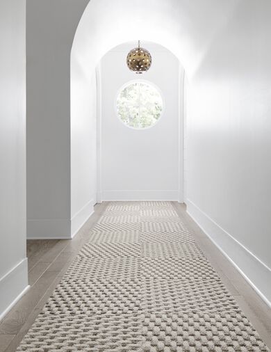 FLOR Woven In Time hallway runner shown in Marsh