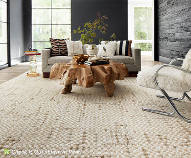 FLOR Check It Out area rug shown in Pearl