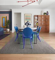  Dining room with FLOR Open Invitation area rug shown in Grey