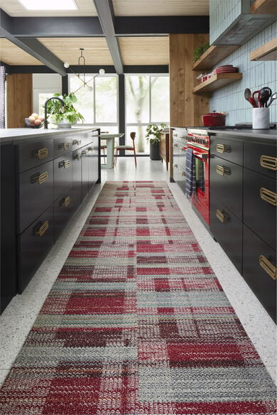 FLOR kitchen runner rug in Be Cool shown in Red