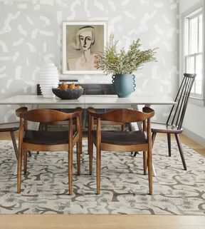 NEW FLOR Yucca Tree dining room area rug shown in Seafoam