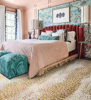 Bedroom with FLOR Doe Re Mi shown in Eggnog/Gold