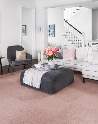 FLOR Made You Look area rug shown in Blush