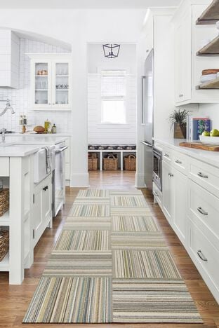 Kitchen runner rug of Fall In Line shown in Jade