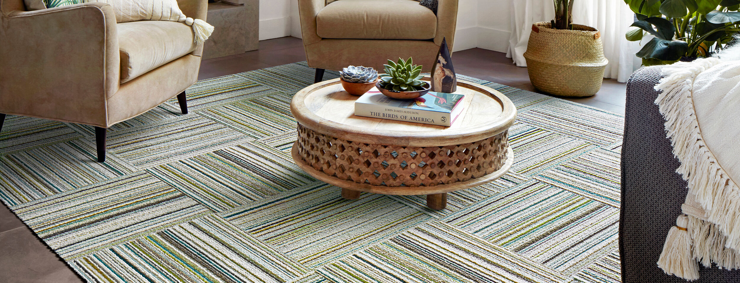 Like Minded Green Striped Area Rugs Carpet Tiles by FLOR