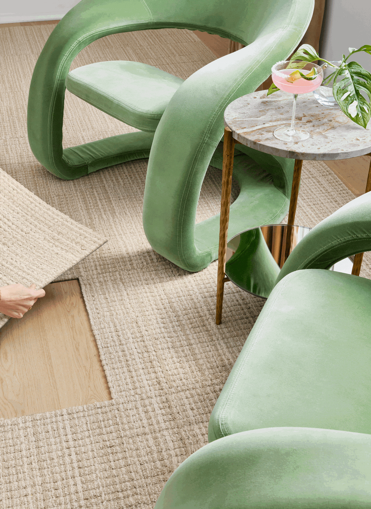 Jute Box shown in Bone with carpet tile installation