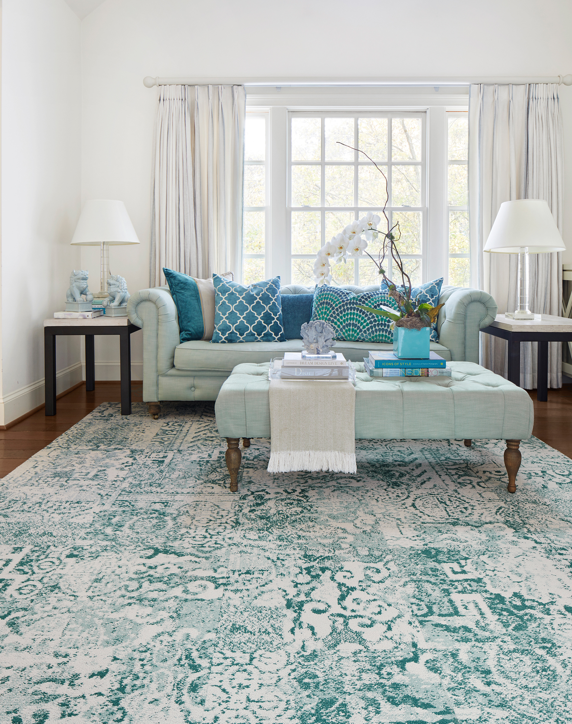 La Chinoise Teal Graphic & Pattern Area Rugs & Carpet Tiles by FLOR